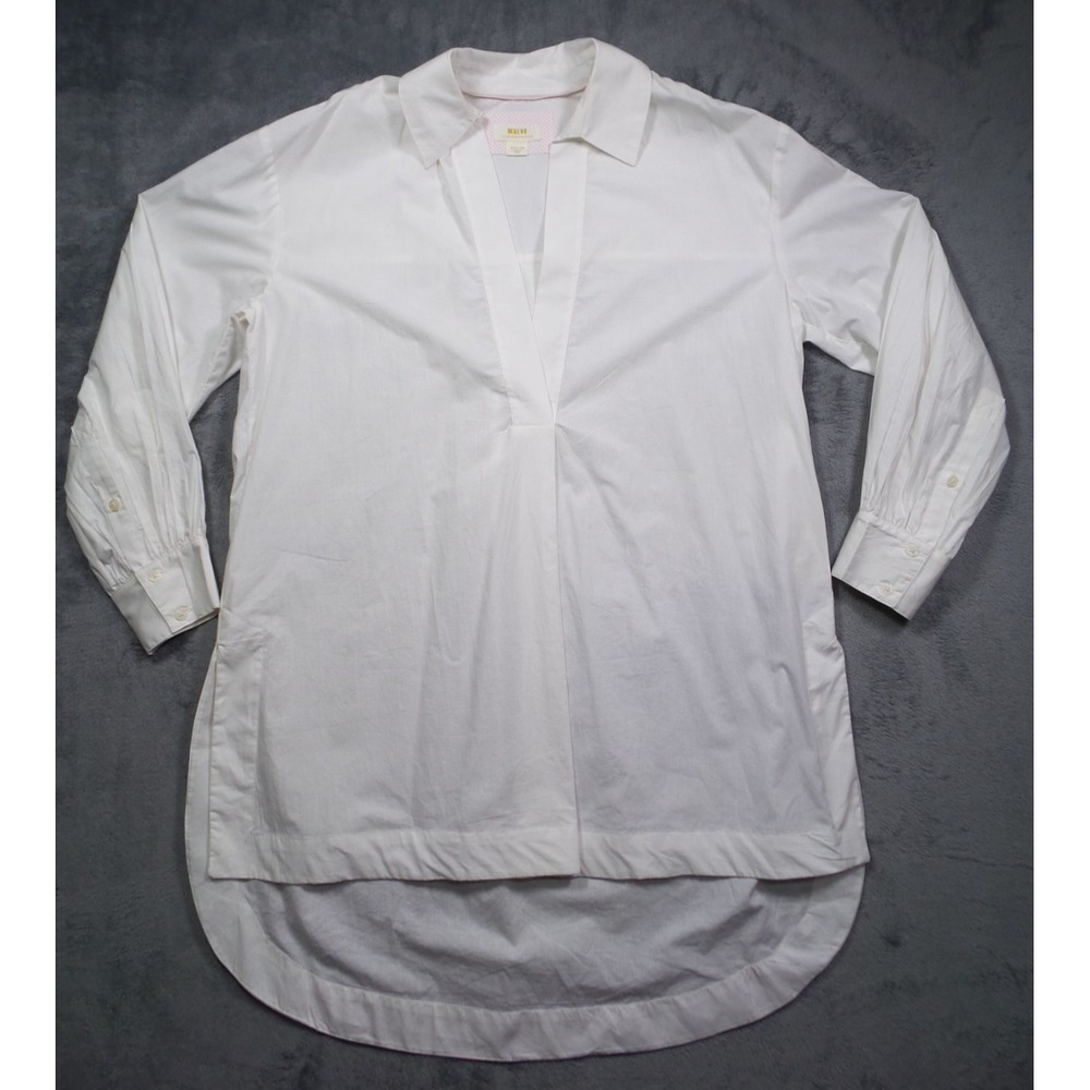Maeve Anthropologie Top Womens Size M White Popover Tunic Blouse Side Slit